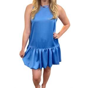 KLD Signature Satin Bubble Hem Dress in Royal Blue M
